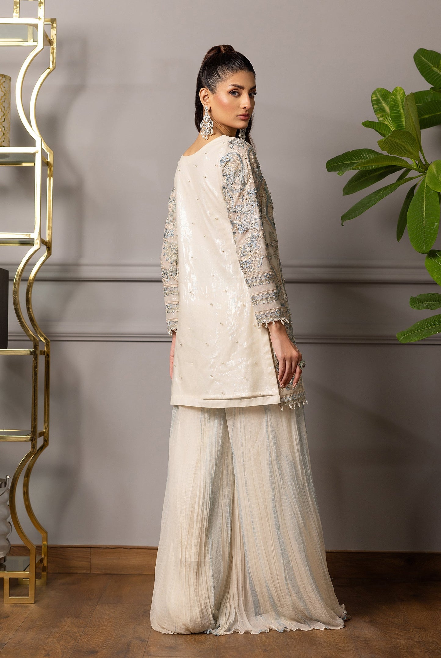 EMBROIDERED SHIRT WITH GHARARA Design Code: 9066