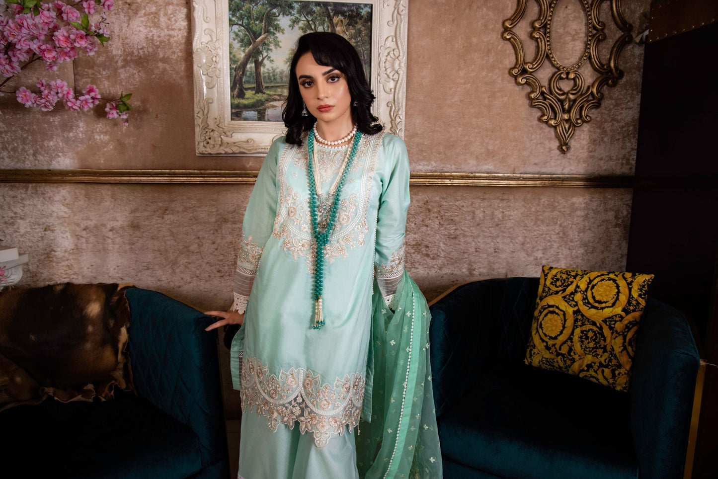 Zamrud Peplum Frock with Organza Embroidered Dupatta