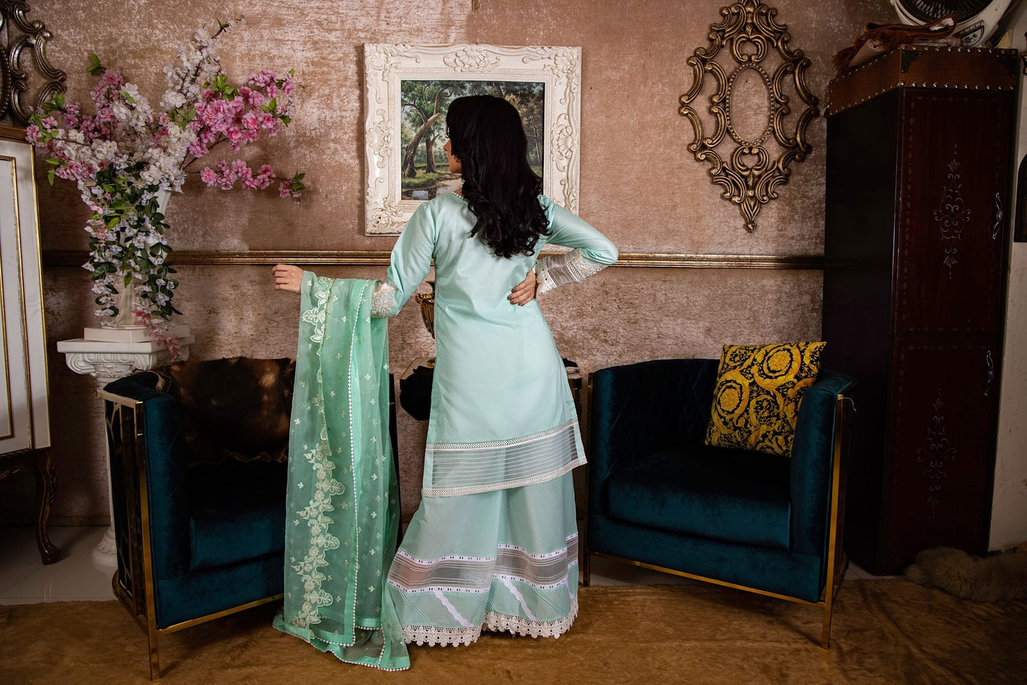 Zamrud Peplum Frock with Organza Embroidered Dupatta