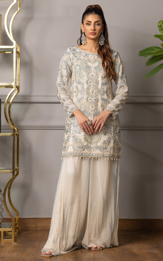 EMBROIDERED SHIRT WITH GHARARA Design Code: 9066