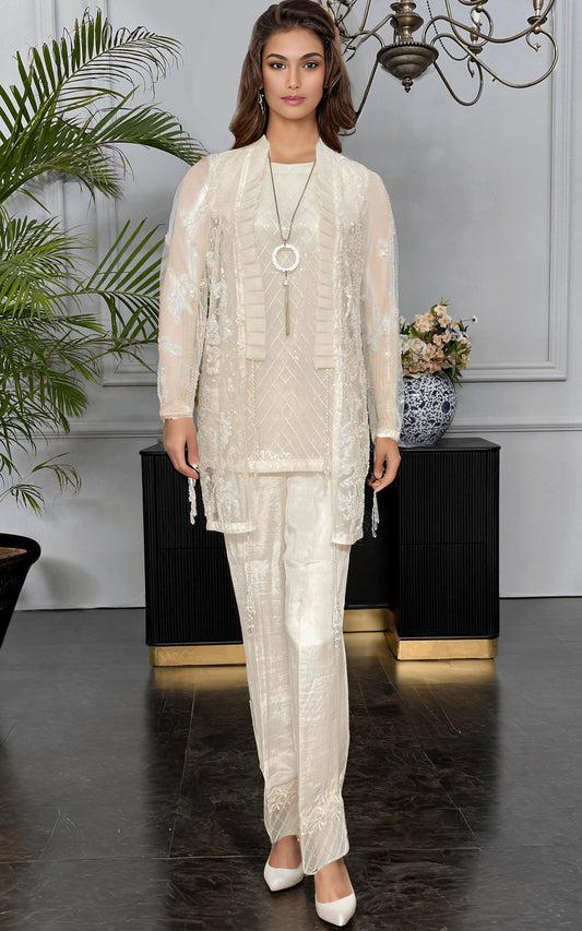 NET EMBROIDERED JACKET WITH TROUSER Design Code: 9167