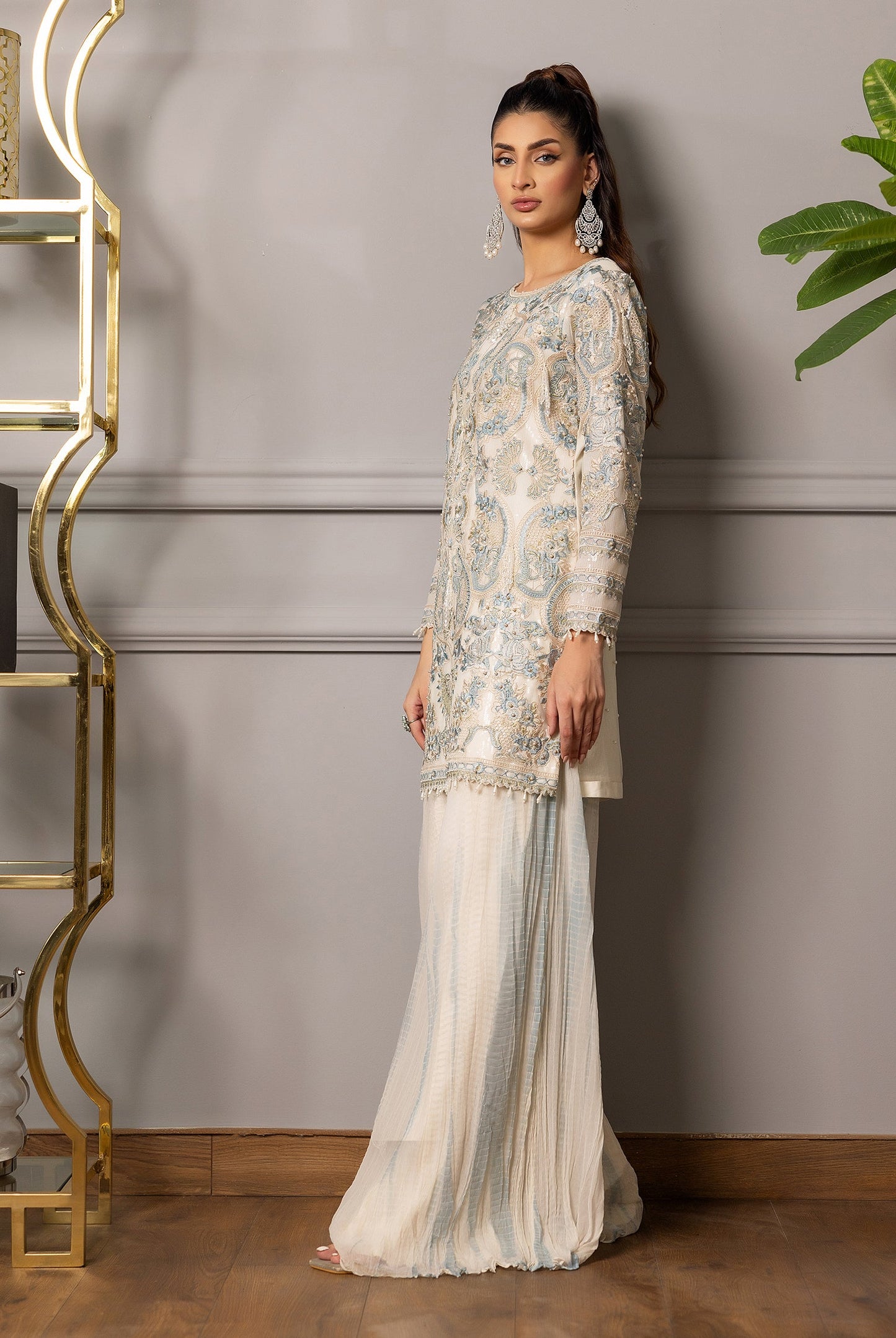 EMBROIDERED SHIRT WITH GHARARA Design Code: 9066