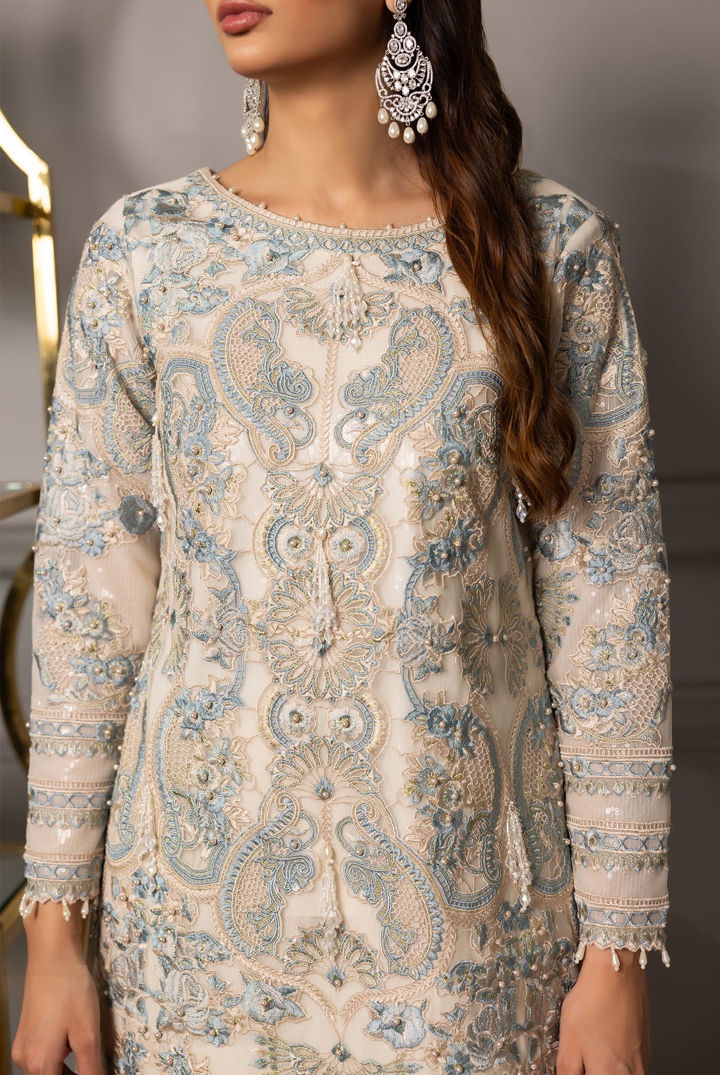 EMBROIDERED SHIRT WITH GHARARA Design Code: 9066